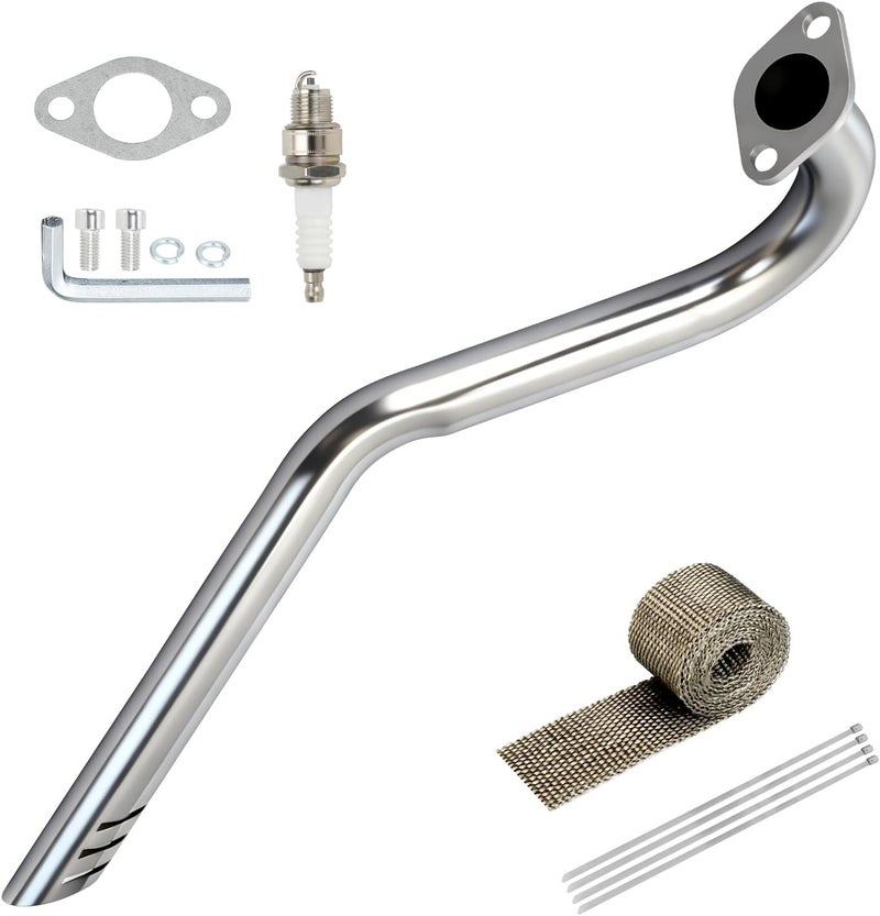 XIKOBY Upgraded Center Rear Exit Exhaust Pipe Compatible with Predator 79cc 98cc 99cc 3.0HP 154F Engine Mini Bike Coleman CT100U Massimo MB100 F-RP GMB100 Rascal Lite Parts Silver - Image 1